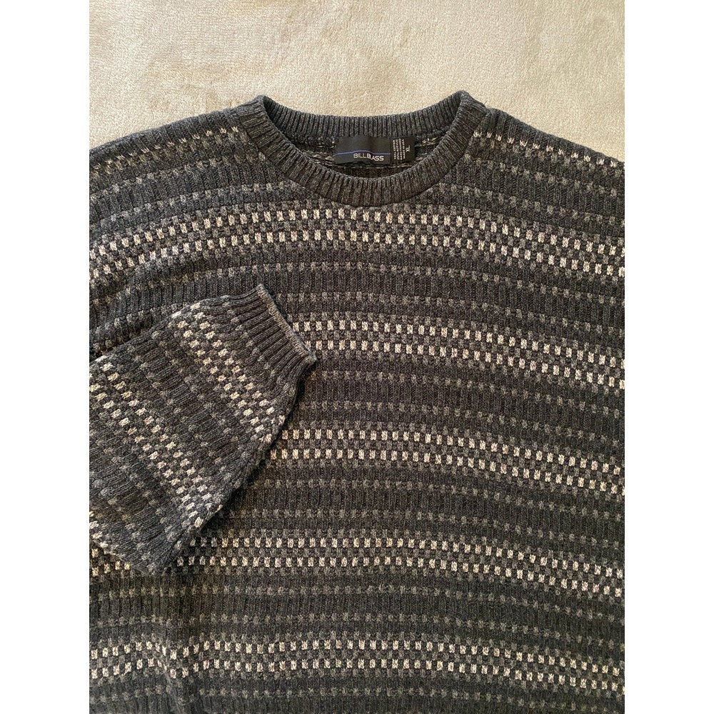 Bill Blass Sweater Sz XL Grey Striped Textured Knit Crewneck 90s Retro Grandpa